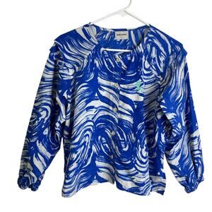 Bobo Choses Blue Top Small Womens Button Up Embroidered Printed Organic Cotton